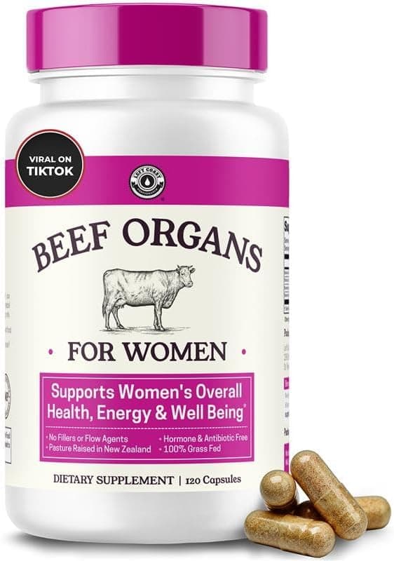 Beef Organ Supplement for Women Beef Liver Kidney Heart and Uterus Tissue Supports Womens Overall Energy and Health Pasture Raised in New Zealand No Fillers or Flow Agents 120 Capsules