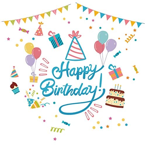 PLIGREAT Blue Happy Birthday Cake Wall Stickers, Peel and Stick Wall Decals, Removable Self-Adhesion Colorful Vinyl Wall Sticker for Birthday Party Dining Room Home Decoration DIY Art Decor