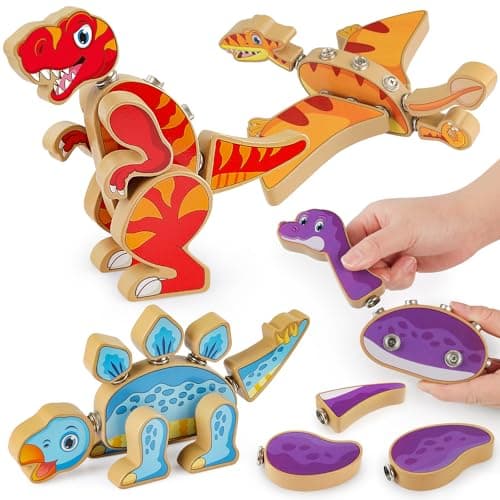 Coogam Dinosaur Snap Together Building Toys, Wooden Take Apart Dinosaur Playset, STEM Montessori Educational Fine Motor Skill Toy Gift for 3 4 5 Years Old Kids