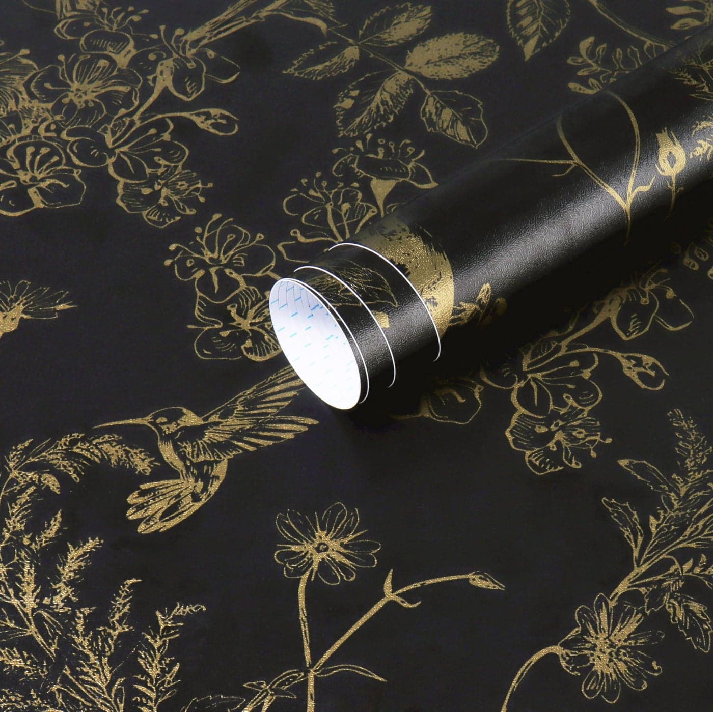 Safiyya Peel and Stick Modern Wallpaper Floral Birds Contact Paper Black and Gold Wallpaper Boho Removable Self Adhesive Wall Paper Vinyl Rolls 118x173