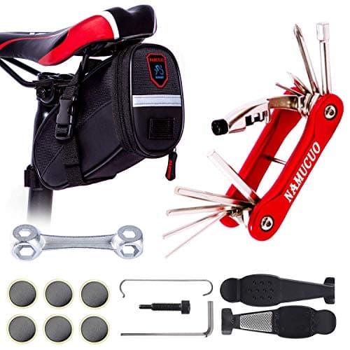 YBEKI 10-in-1 Bike Repair Kit with, 3-in-1 Tire Levers, Glueless Patches, Multifunctional Bone Wrench & Waterproof Saddle Bag | Compact Bicycle Multi-Tool Kit for Emergency Roadside Repairs