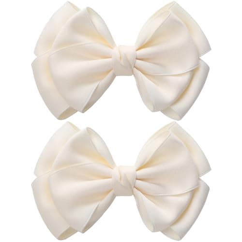 Zolyco 45 Inches Double Hair Bows for Women Girls Thick Ribbon Boutique Alligator Clips Hair Accessories for Older Kids Children Young Girls 2 Pcs Light Yellow