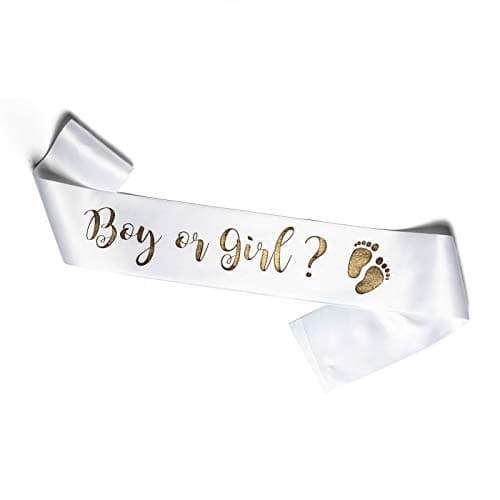 Sash for Gender Reveal Baby Shower - Boy or Girl - Sash White and Gold (Boy or Girl)