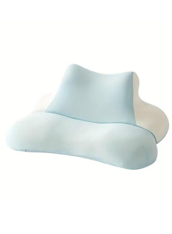 Multi-Functional Fat Cat Sleeping Pillow Neck Support for Neck Pain Relief Memory Foam Bed Rest Pillow Gray with Cooling Silk Cover approving for Watching TV and Mobile Use (Sky Blue)