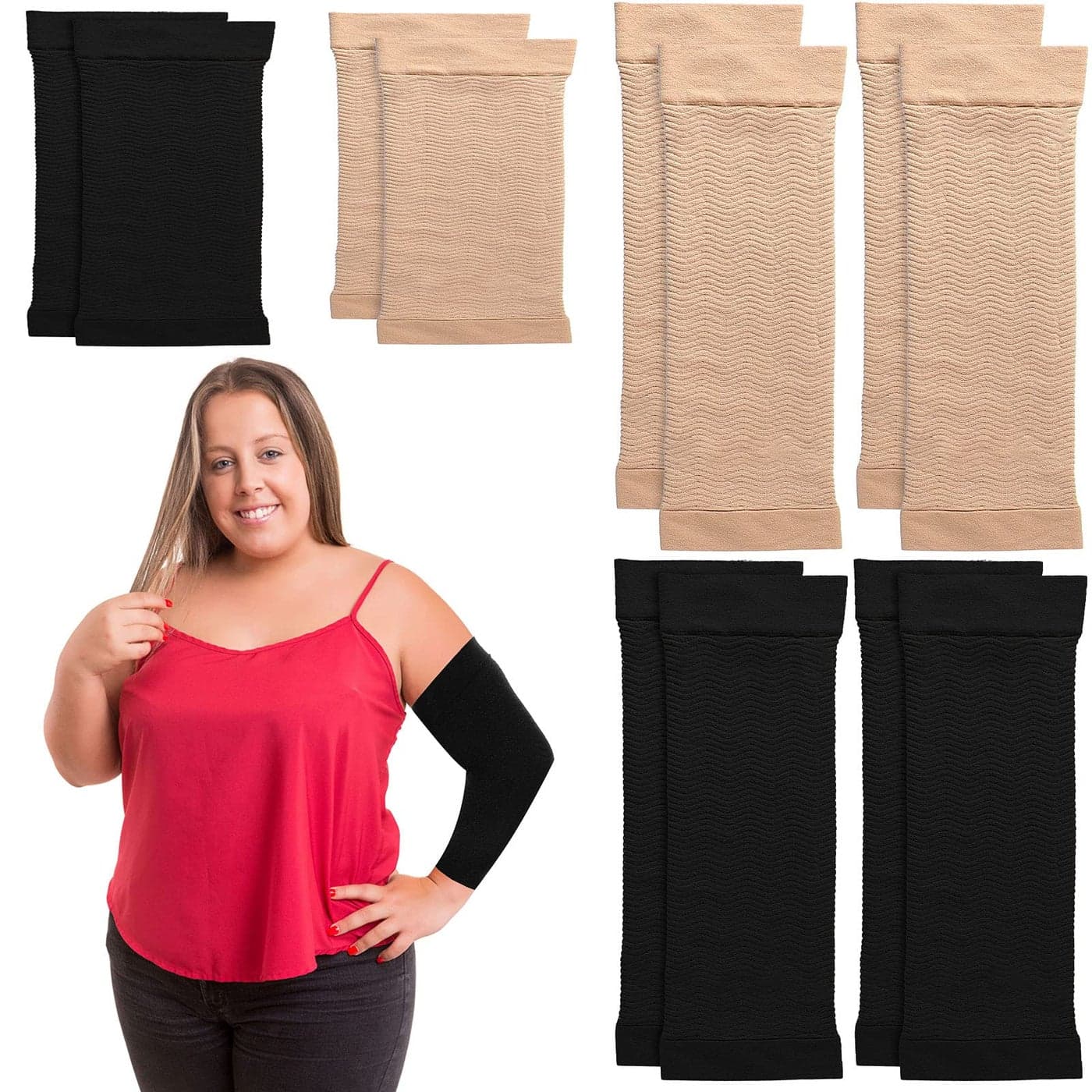 4 Pairs Arm Shapers for Women Slim Upper Arm Compression Shapers Wraps 2 Pairs Calf Compression Sleeves Included