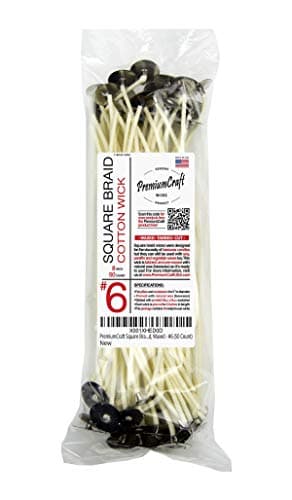 PremiumCraft Square Braid Cotton Candle Wick - #6, Tabbed, Waxed (50 Count)