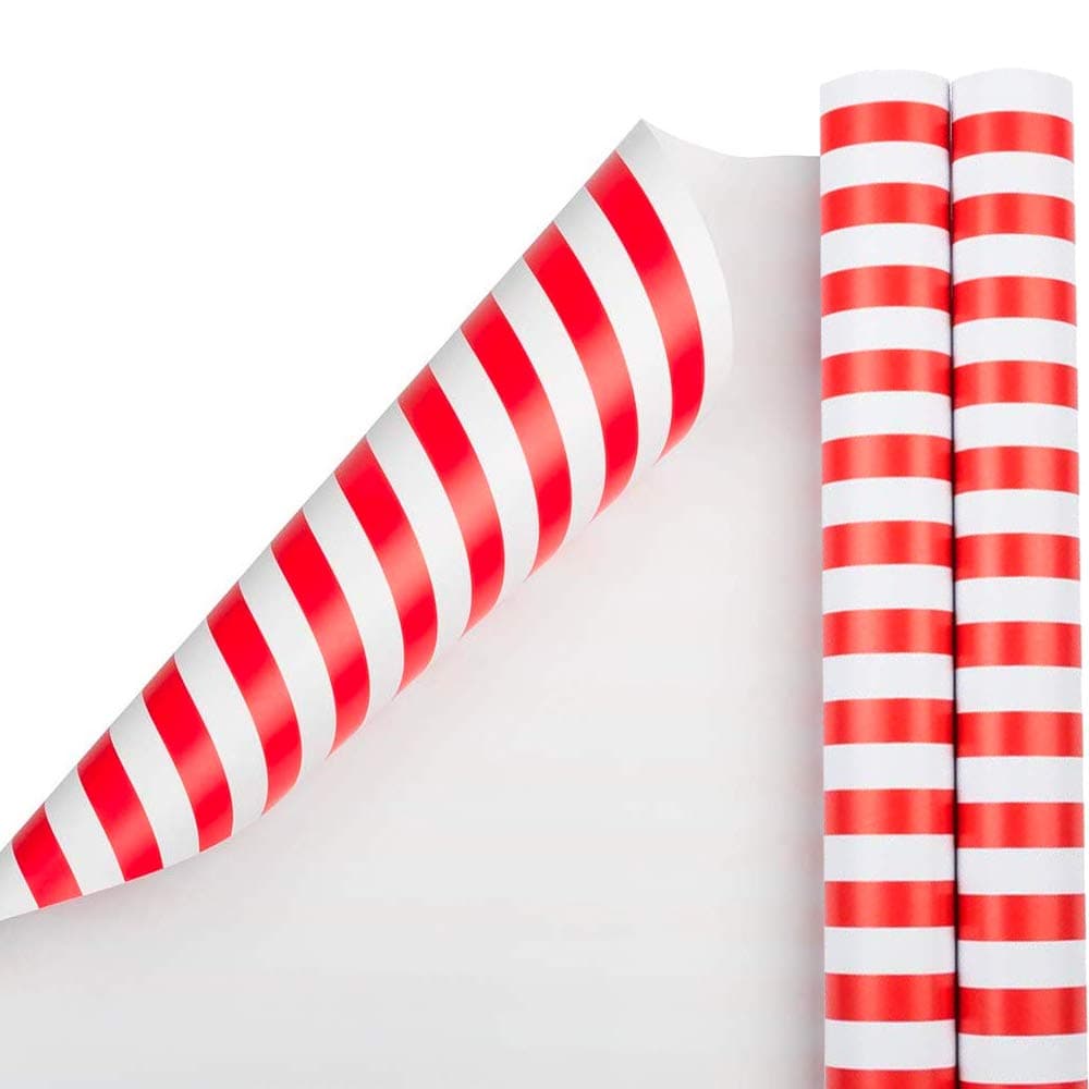JAM Paper Gift Wrap Striped Wrapping Paper 50 Sq Ft Total 30 in x 10 Ft Each Red White Stripes 2 RollsPack