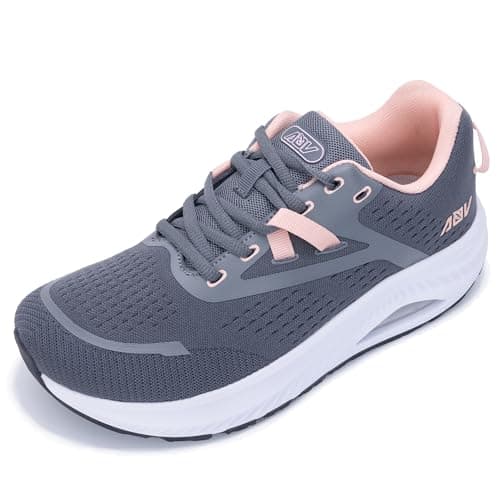 AOV Wide Toe Box Shoes Women Arch Support Walking Shoes Plantar Fasciitis Orthotic Tennis Sneakers GreyPink Size 9.5