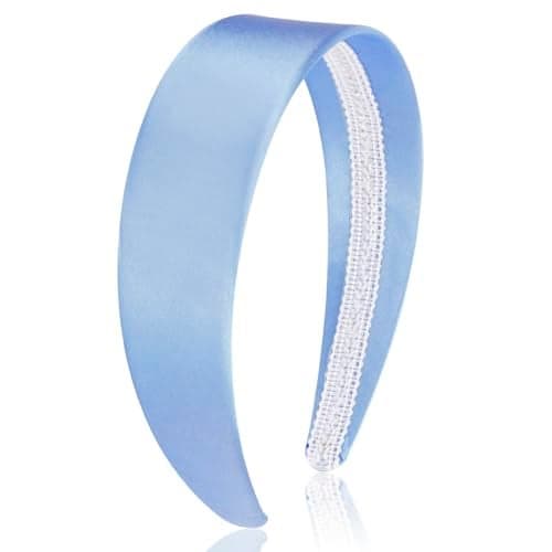 AHONEY Blue Headband for Women Girls Satin Silk Headband Non Slip 157 Wide Plain Head Band Solid Hair Band DIY Halloween Costume Holiday Fasion Hair Accessories Gifts