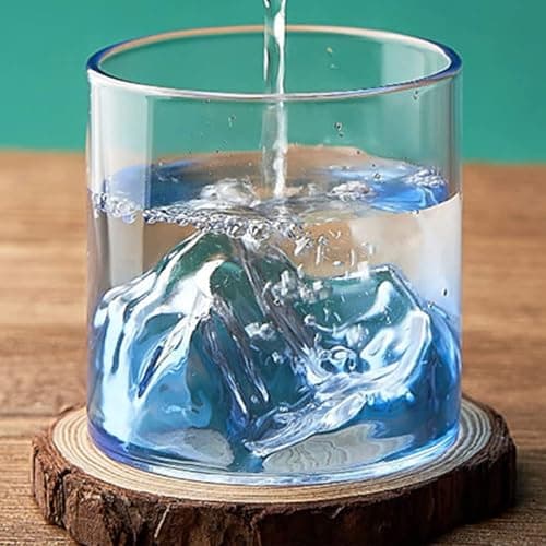 BonZeal Alpine Mountain Glasses Set Alpine Gift for Birthday Premium Transparent Juice Drinking 300 ml Birthday for Boys Men House Warming Whiskey Glass for Friend (Set of 2 Mountain Glasses (Blue))