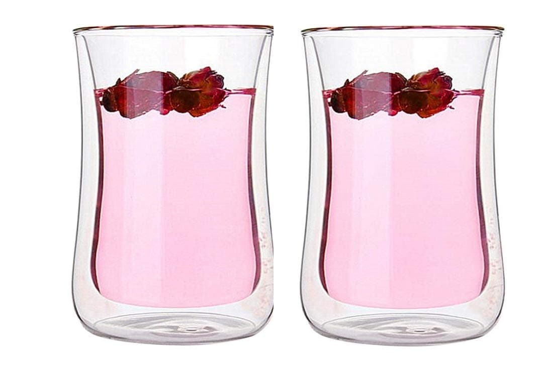 P-Plus International Double Walled Turkish Coffee Tea Glasses, Espresso Cappuccino Cups Latte Mugs, Insulated Borosilicate Glass (P17-300ml-Pack 2)