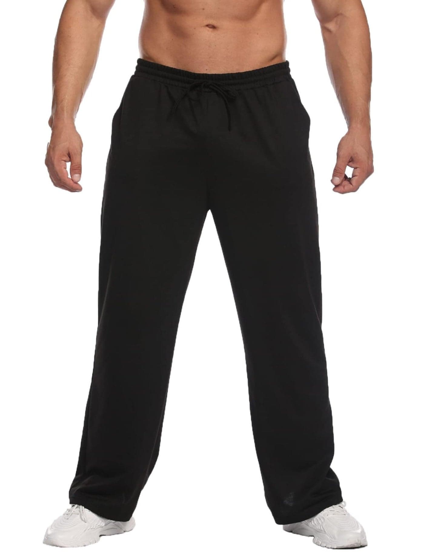 Deyeek Mens Baggy Sweatpants Open Bottom Sweatpants for Men Lightweight Workout Gym Pants Athletic Mens Sweats with Pockets Black