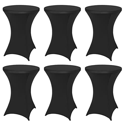 FestiCorp 6 Pack Spandex Black Table Cover Cocktail Fitted Tablecloths Round Highboy Stretch Table Covers Cloths for Party DJ Bar Wedding Birthday Banquet 3032 Diameter x 4043 Height