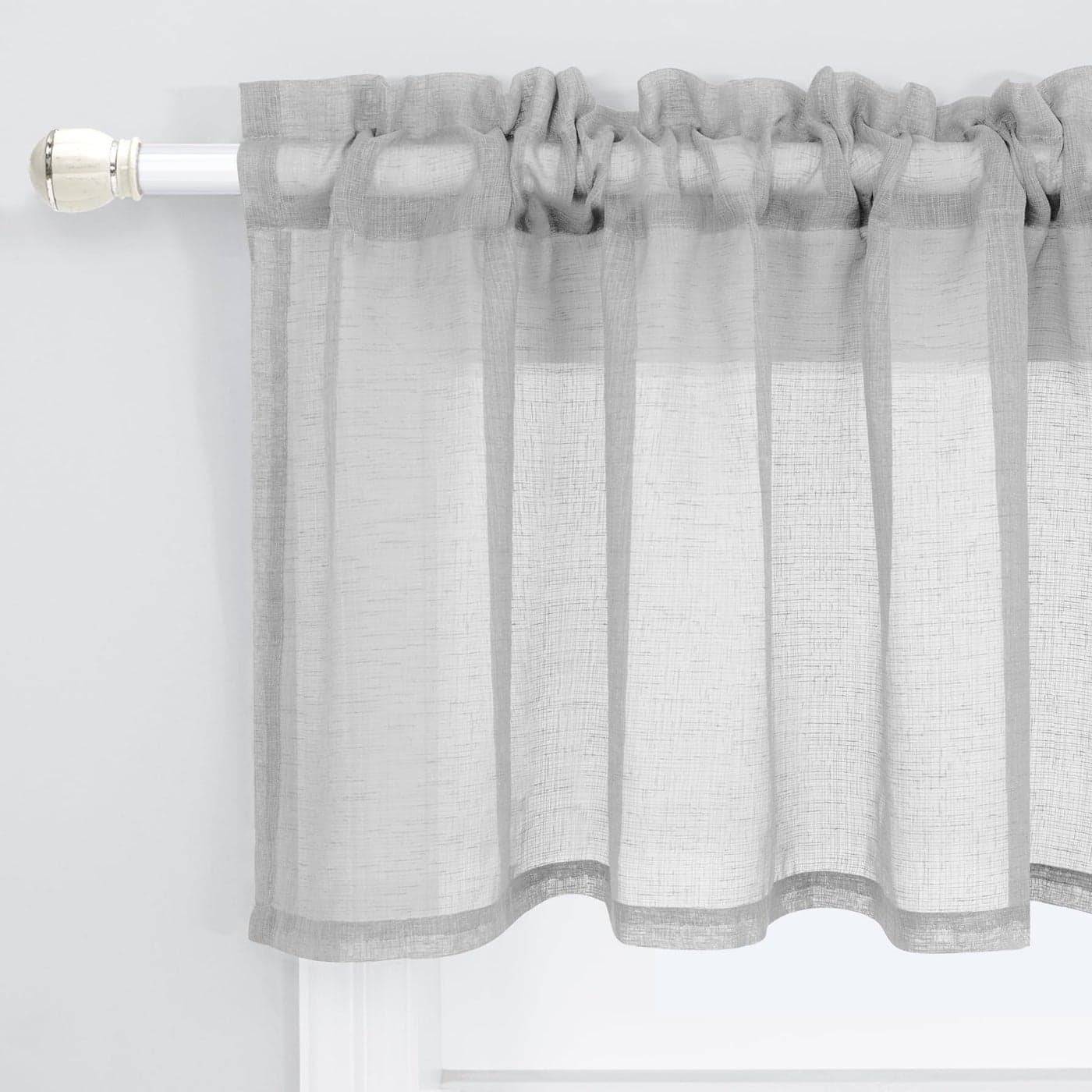 KOUFALL Grey Valances 18 Inches Long for Living Room Pocket 1 Panel Light Filtering Linen Semi Sheer Translucent Valence Gray Toppers for Window Kitchen Bathroom Bedroom Silver Grey 52x18 Inch Length
