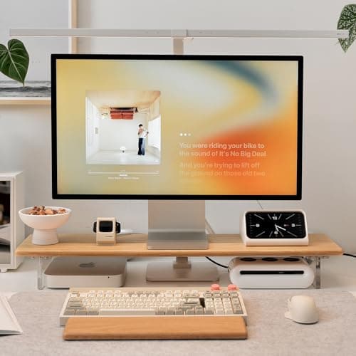 ROCDEER Bamboo Monitor Stand Riser with Acrylic Legs for Desk 315 Inches Desktop Shelf Supports for PC Computer Monitor Laptops Printer Speakers Natural