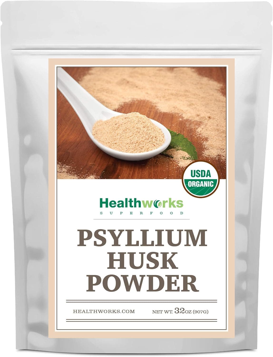 Healthworks Psyllium Husk Powder Organic 32 Oz 2 Lbs Raw Certified Organic Finely Ground Powder from India Keto Vegan NonGMO Fiber Support