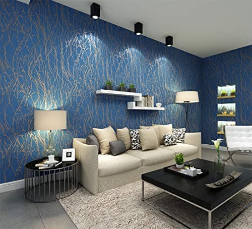 Q QIHANG Modern Minimalist Curve Striped Wallpaper Tree Patterns Non-Woven Wallpaper Roll Blue&Gray Color Non-Pasted Wall Paper 0.53m (1.73') x 10m(32.8')=5.3㎡(57 sq.ft)