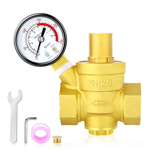 MEANLIN MEASURE 3/4 inch brass Water pressure regulating valve, pressure regulating valve, pressure reducing valve, DN20, with 0-250PSI pressure gauge Yellow