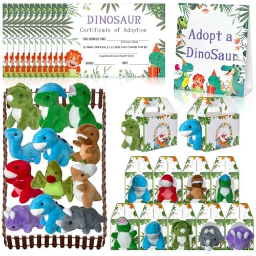 Gaiaring 38 Pcs Adopt a Dinosaur Pet Party Favors Dinosaur Stuffed Animal Include 12 Mini Plush Dinosaur 12 Foldable Boxes 12 Adopt Dinosaur Cards 1 Adopt Sign 1 Adopt Fence for Adopt a Pet Party