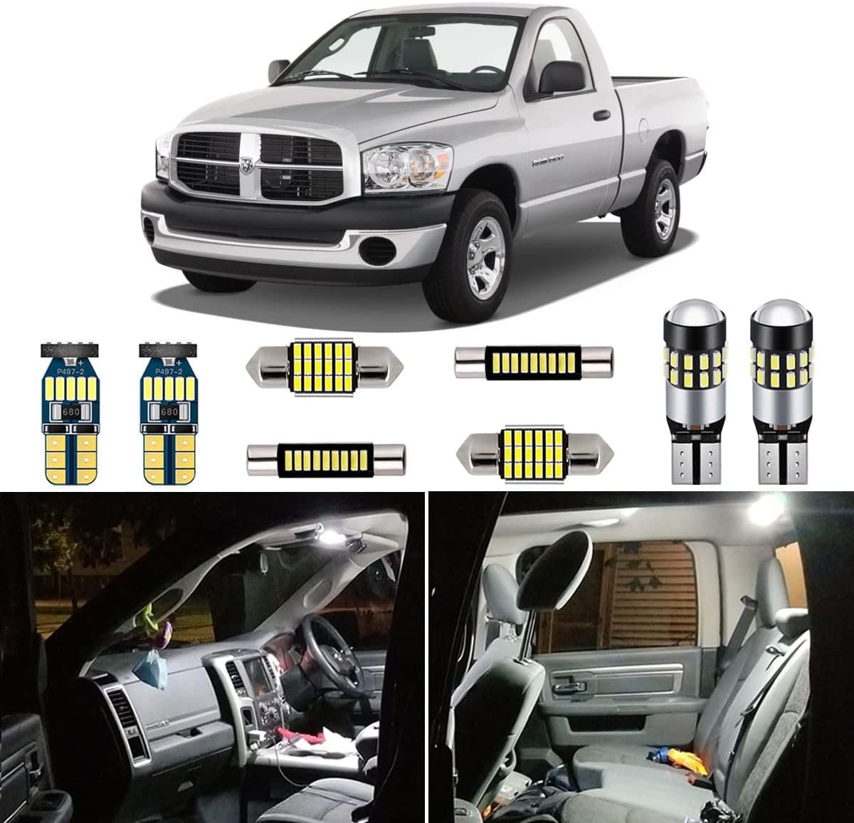 AUTOGINE 10 Piece White Interior LED Lights Kit for Dodge Ram 2003-2008