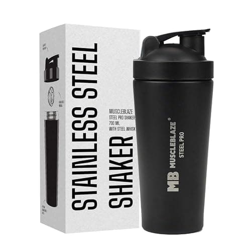 MuscleBlaze Stainless Steel Gym Shaker (Black, 700ml)