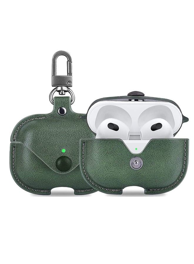 Leather Case Shockproof Cover With KeychainFor Apple AirPods 3 (3rd Generation) Green