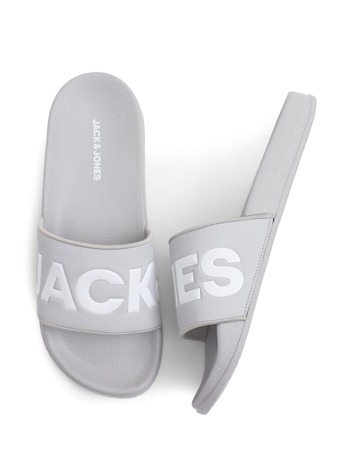 Jack & Jones Men Grey Logo Print Sliders
