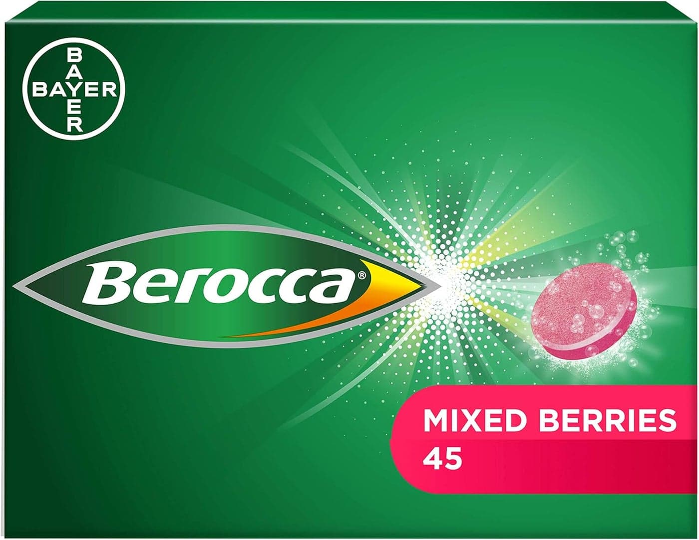Berocca Vitamin C Effervescent Tablets Including B Vitamins Magnesium Calcium Zinc Support Energy Release Immune System 45 Tablets Mixed Berries Flavour
