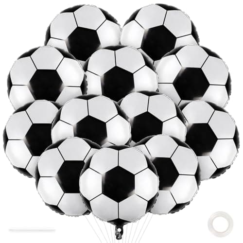 YOTHORN 12 Pcs Soccer Balloons 18 Inch Foil Mylar Helium Balloons for World Cup Sports Theme Birthday Decorations Graduation Party Supplies