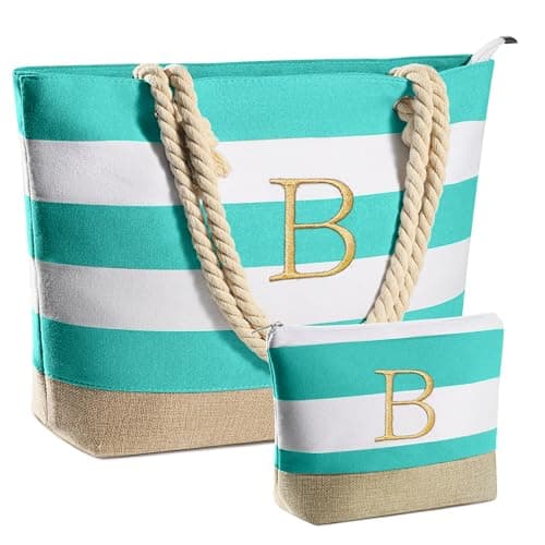YOOLIFE Wedding Day Bridesmaid Proposal Gift - Initial Canvas Beach Tote Bag with Travel Tote Bag Wedding Gifts Engagement Bridal Shower Gift Bridesmaid Proposal Maid of Honor B