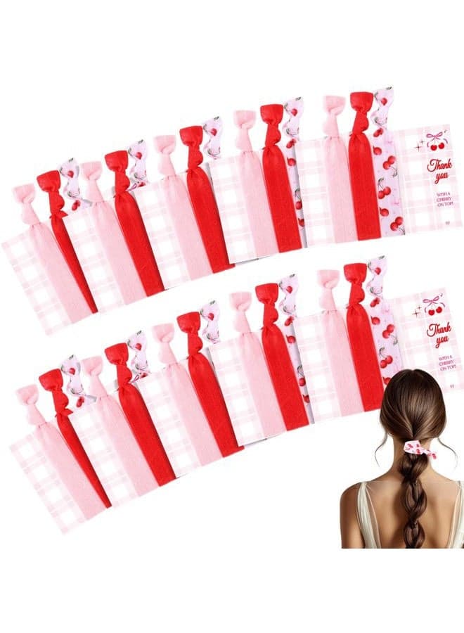 60 Pcs Cherry Elastic Hair Ties Pink Red Cherry Knot Hair Bands, 20 Count Hair Ties Cards, Thank You Gifts for Women, Summer Baby Shower Bachelorette Bridal Shower Party Favors Gift Supplies