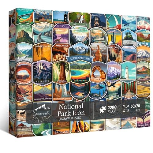 PICKFORU National Parks Puzzles for Adults 1000 Pieces and up National Parks Stickers Puzzle Collects Yellowstone Yosemite Zion Glacier National Park Poster Jigsaw Puzzles as Home Decor
