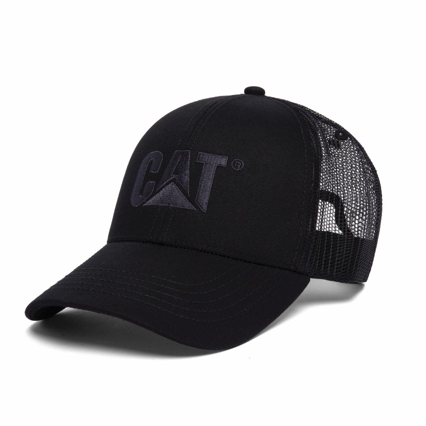 Caterpillar Men's Raised Logo Hats with Embroidered Front and Contrast Mesh Back with Plastic Snapback Closure, Black, One