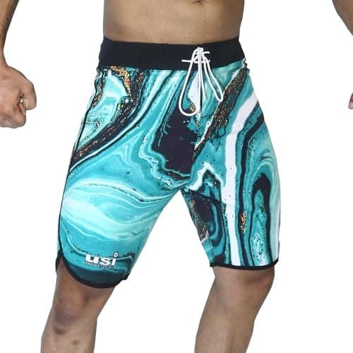 USI UNIVERSAL Shorts for Men, 411PM Marble Physique Board Shorts, Fitness Shorts, Polyester Elastane Construction, Hook Loop Fly (Medium, Green)