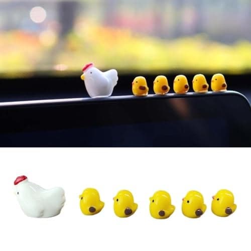 6PCS Mini Chickens Car Dashboard Decorations Funny Car Rearview Mirror Ornaments Cute Hen Chicks Dashboard Accessories Automotive Interior Decoration for Home Office Garden 6PCS