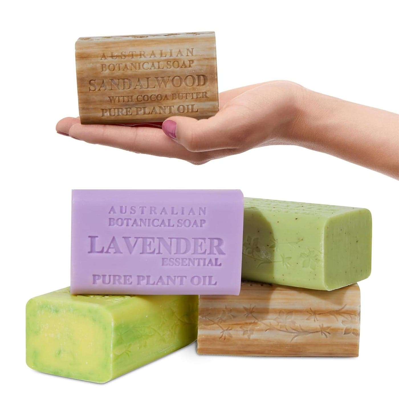 Australian Botanical Soap Essential Medley Eucalyptus Sandalwood Lavender and Tea Tree 66 oz Luxury Soap Bars Enriched with Shea Butter Assorted Pack of 4