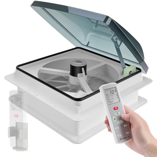 RVSNAIL 14" RV Roof Vent with 10-Speed Reversible Control: 12V Super Quiet RV Vent Fan for Camper, Trailer, and RV Bathroom, Includes Remote Control, Temperature & Rain Sensor, Removable Screen