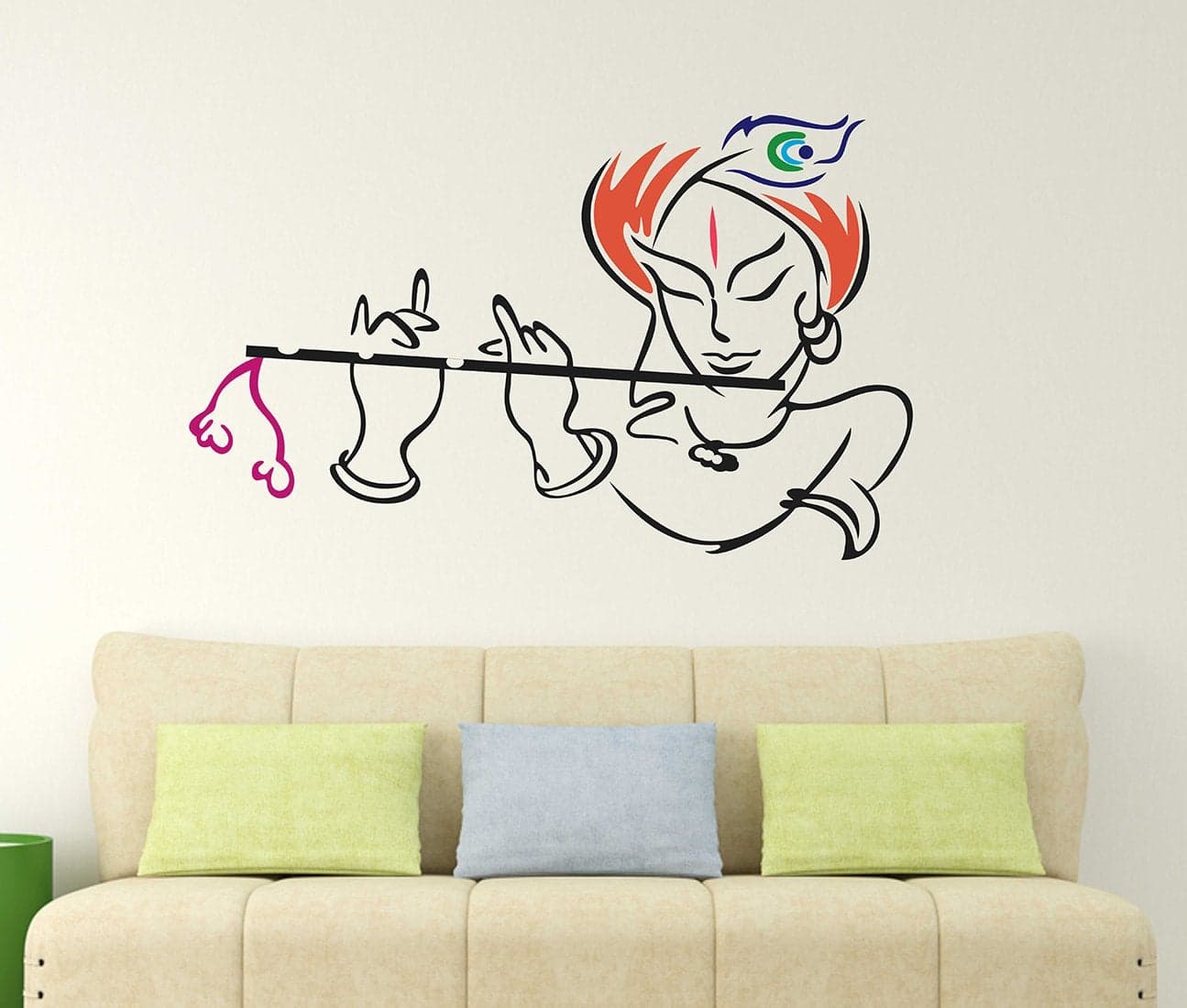 Wallstick 'Lord Krishna - Playing - Flute - Blue - Wall Sticker ' (Vinyl 80 cm x 50 cm)