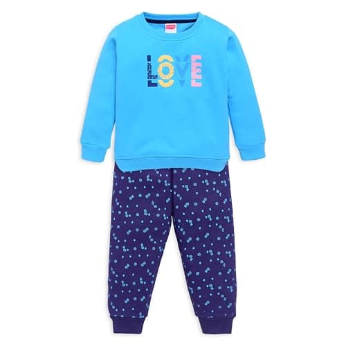 LuvLap Baby Girls Full Sleeve Sweatshirt & Pyjama Set Pack of 1, Cotton Rich Fleece, Deep Aqua, L (6 to 12 Months)