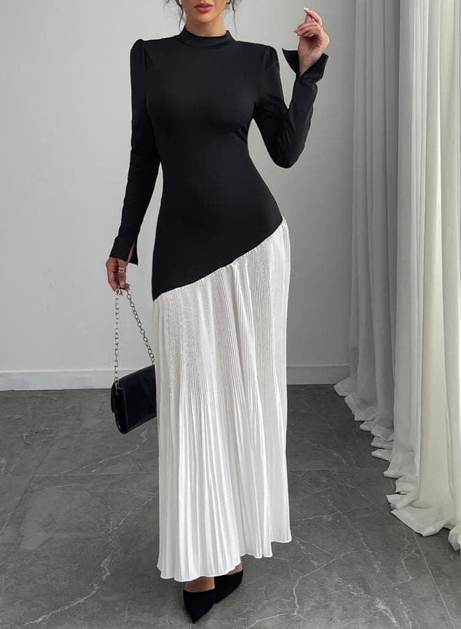 Take Two Color Block Pleated A-Line Maxi Dress