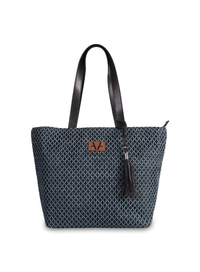 Denim Tone Raffia Aesthetic Casual Tote Vegan Leather Sustainable Women Handbag