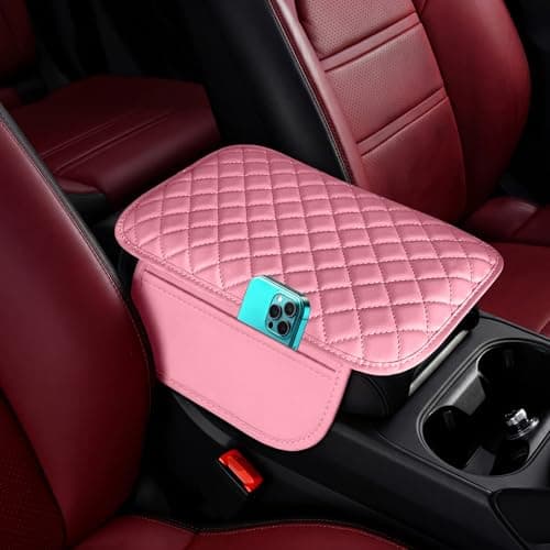 DSCARCovers Upgraded Car Center Console Cover PinkMicrofiber Leather Car Armrest Cover Cushion with 2 Storage BagsUniversal Car Armrest Storage Box Car Interior Accessories for Most Vehicles Pink