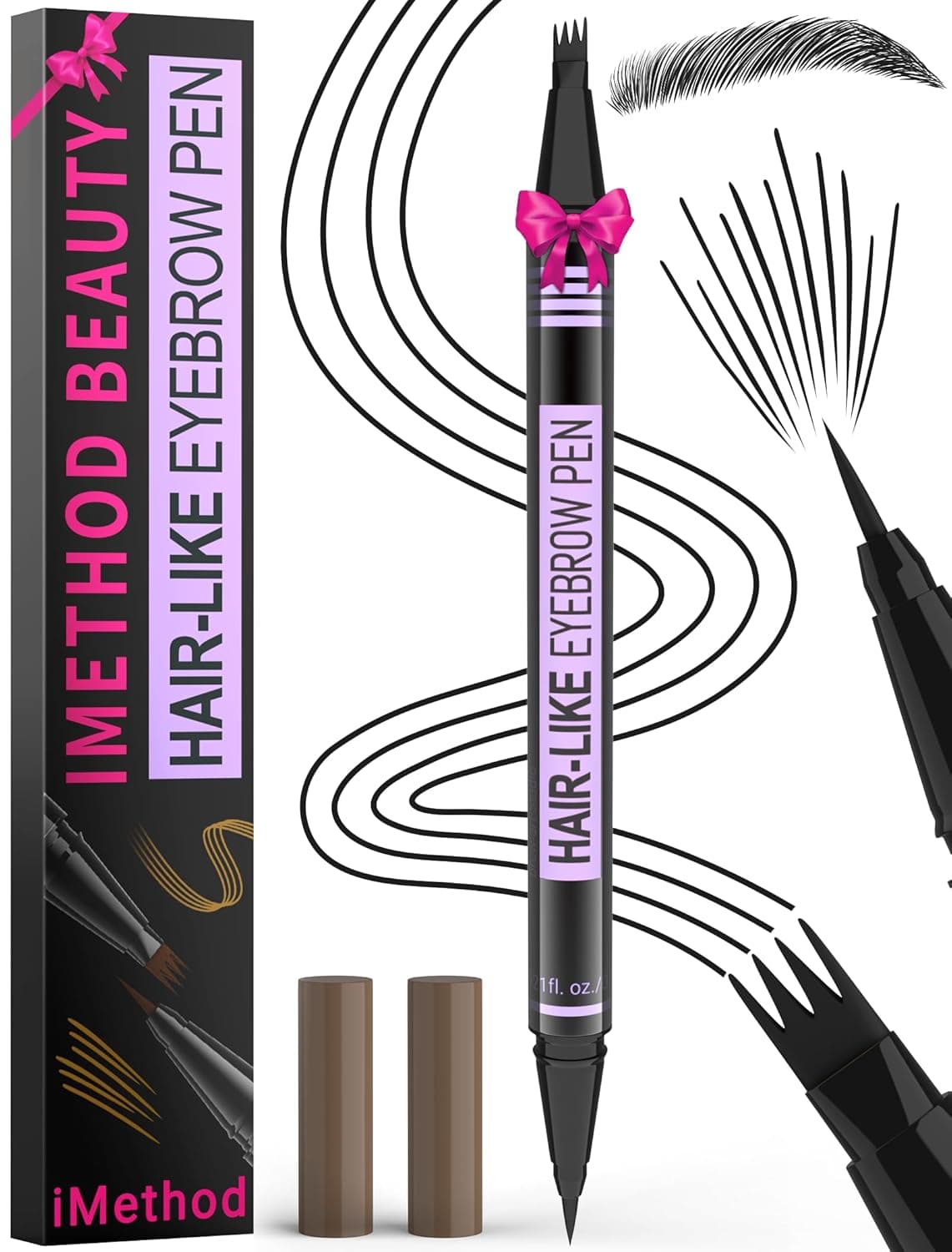 iMethod Eyebrow Pen Eyebrow Pencil Magic 2in1 Eye Brow Pencils for Women with 4ForkTip and Precise BrushTip Create Natural HairLike Brows Last All Day Microblading Eyebrow Pen Black