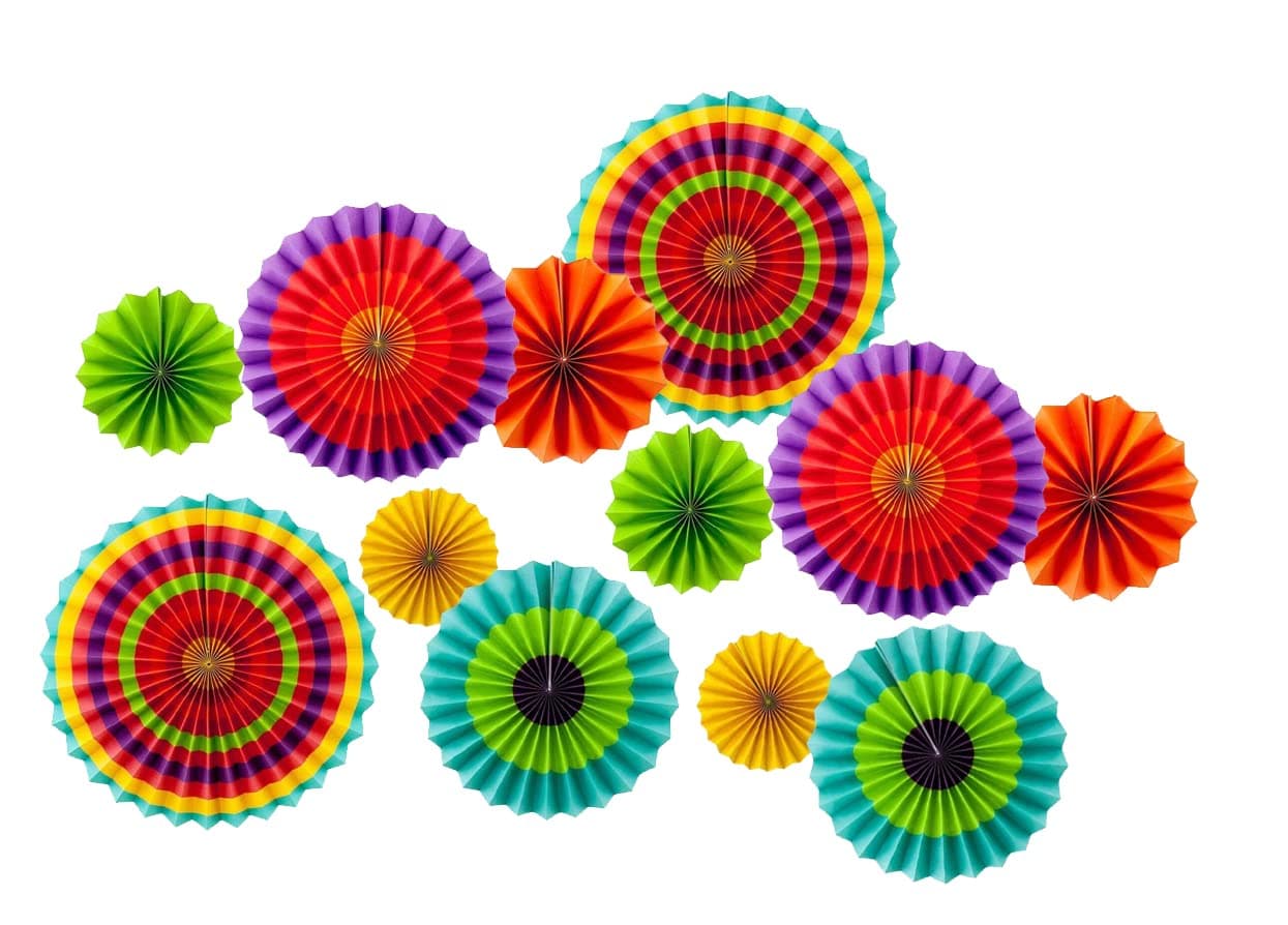 3A Featuretail Decorative Paper Fan Set for BirthdayAnniversaryBaby ShowerBackdrop Decoration and Paper Fan Craft Set of 12pc Multicolort
