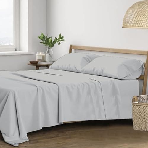 Trance Home Linen 400 TC Pure 100% Cotton Plain Queen Size Bedsheet with 2 Pillow Covers (86 x 104 Inch, Silver Grey)