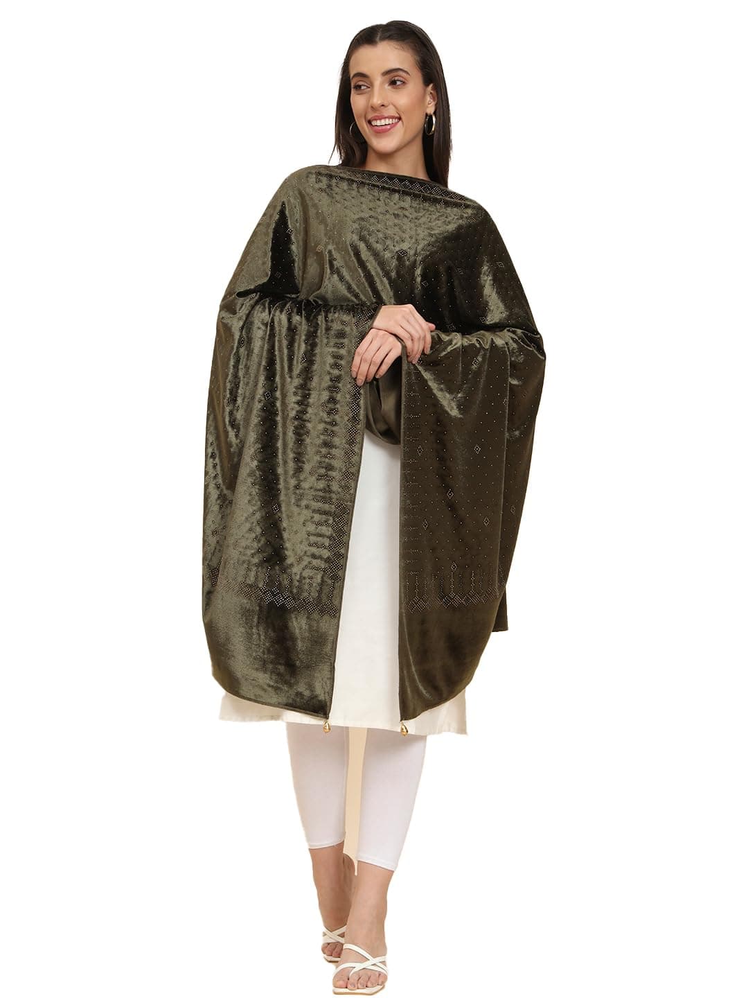 Pashmoda Women Makhamli Velvet Crystal Embellished Stole (Size 72X203 cms)