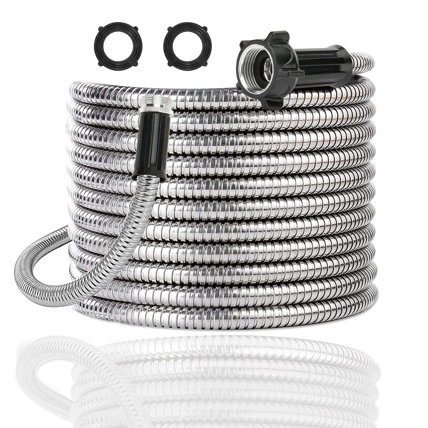 Yanwoo 304 Stainless Steel 30 Feet Garden Hose with Female to Male Connector, Water Hose, Metal Hose, Outdoor Hose (30ft)