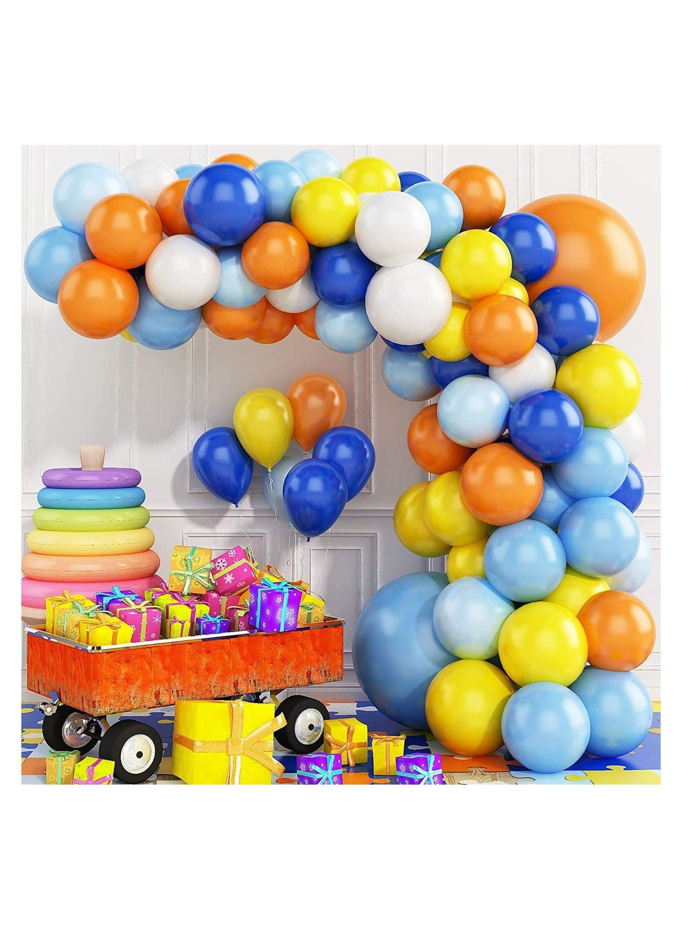 Balloons Arch Kit Blue White Orange Yellow Latex for Birthday Decoration Wedding Anniversary Baby Showers Party Supplies (86 Pcs)