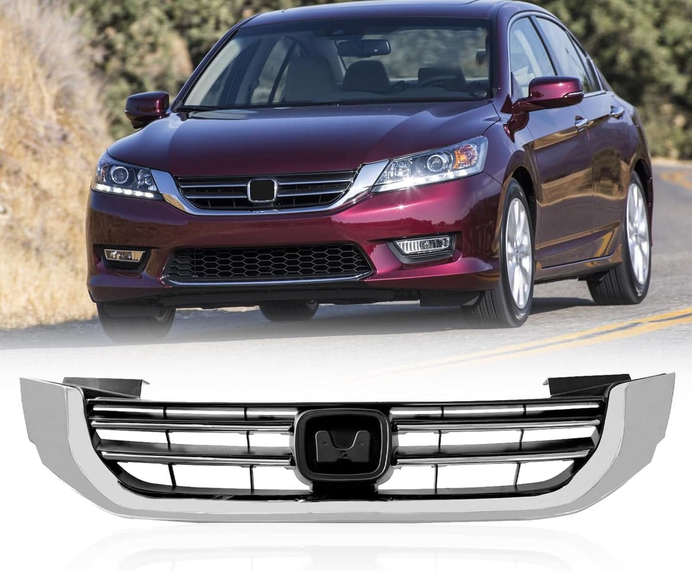 DIBON AUTO Front Chrome Bumper Grill for Honda Accord Sedan 2013-2015