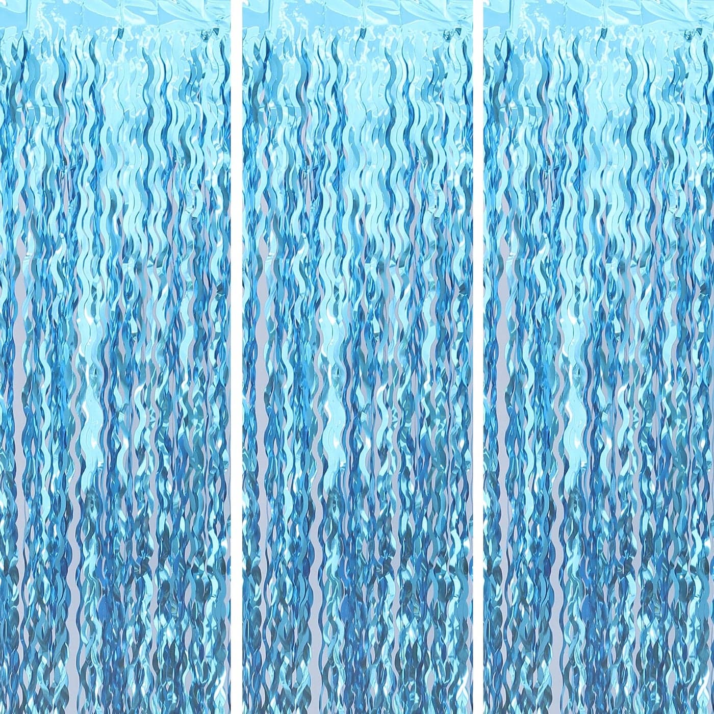 Wavy Tinsel Foil Fringe Curtain Photo Booth Props for Mermaid Birthday Under The Sea Party Decorations 3 Pack 32 ft X 66 ft Teal Blue